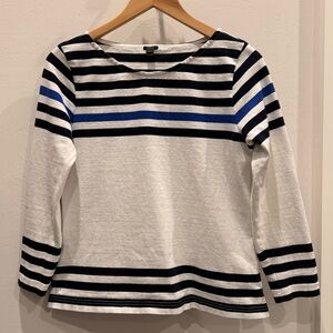 J. Crew Black, Ivory and Blue Striped Boatneck Top